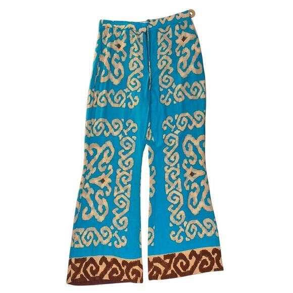 NWT ZARA sz M Viscose Wide Leg Lounge Cover up pants Border Print - Picture 1 of 7